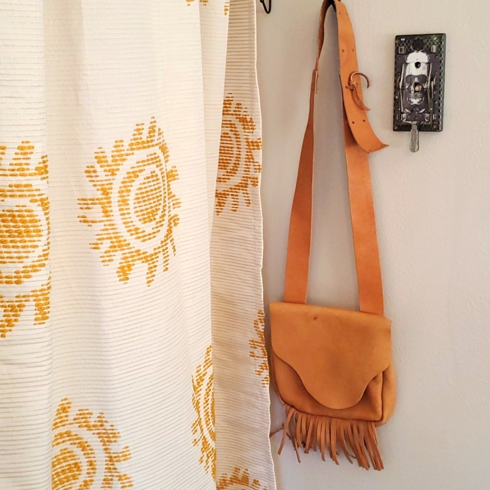 Handmade Raw Leather Crossbody Bag w/Fringe